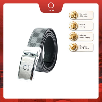 [New] Thắt lưng nam Oscar khóa tự động, dây da bò sọc caro, khóa kim loại không gỉ - mã 068