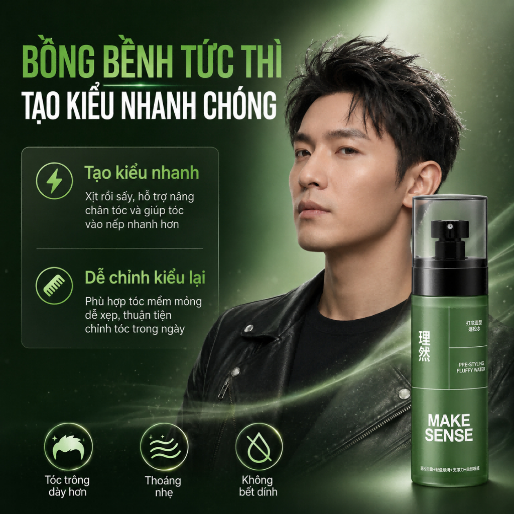 LIRAN MAKE SENSE Fluffy Water Tạo Kiểu Tóc Xịt Không Giặt Xịt Tóc Khô Đế Bùn Di Động Hình Dạng Lông 