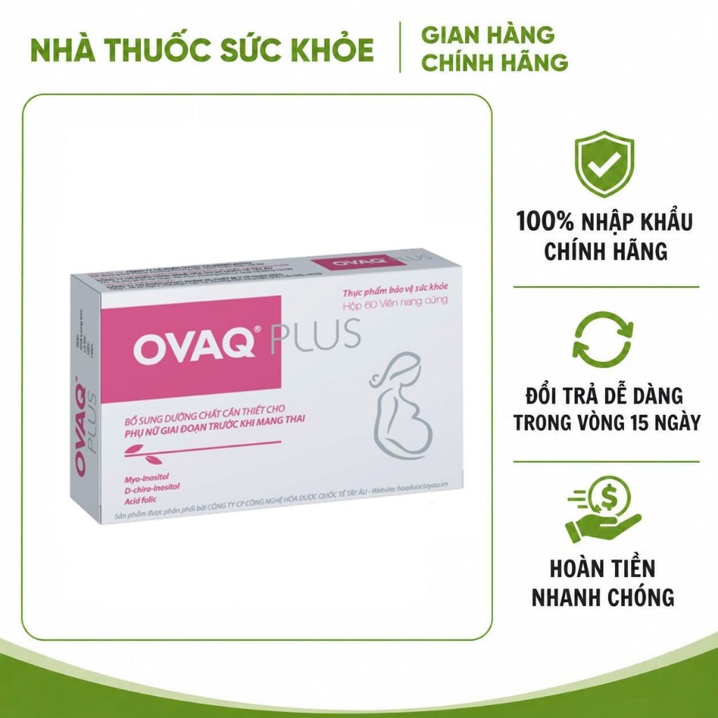 (Hàng Chính Hãng - Đủ VAT) Viên uống Ovaq Plus hỗ trợ tăng khả năng thụ thai cho nữ - hộp 60 viên