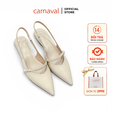 Giày Cao Gót Nữ Carnaval Mũi Nhọn Quai Hậu Đính Ngọc Trai, Gót Cao 4,5cm Thanh Lịch Êm Chân - VS222