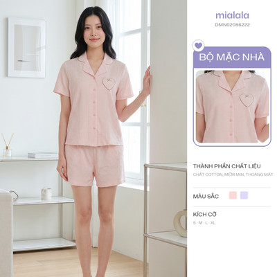 Mialala Bộ Mặc Nhà Pijama 6222 Cotton Mềm Thoáng Mát Họa Tiết Caro Hồng Tím Pastel Phù Hợp Mùa Hè