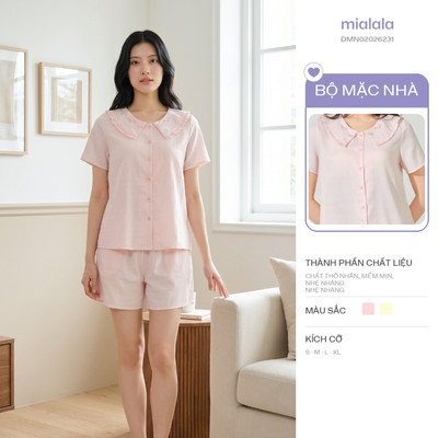 Bộ Mặc Nhà Mialala 6231 Thiết Kế Cổ Bèo Thêu Lá Trúc Chất Thô Nhăn Nhẹ Mềm Mát Thấm Hút Mồ Hôi Tốt
