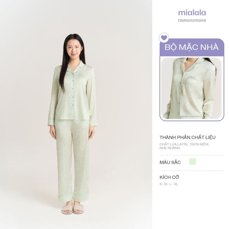 Bộ Mặc Nhà Mialala TDQD 5956 Chất Liệu Lụa Latin Mềm Mát Màu Xanh Pastel Họa Tiết Hoa Cỏ