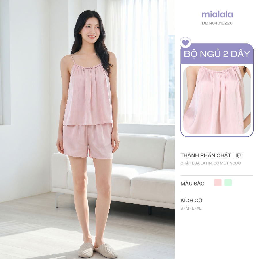 Mialala Đồ Ngủ 6226 Thiết Kế 2 Dây Có Mút Ngực Chất Liệu Lụa Mềm Mướt Màu Hồng Phấn & Xanh Baby Blue