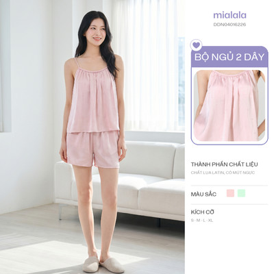 Mialala Đồ Ngủ 6226 Thiết Kế 2 Dây Có Mút Ngực Chất Liệu Lụa Mềm Mướt Màu Hồng Phấn & Xanh Baby Blue