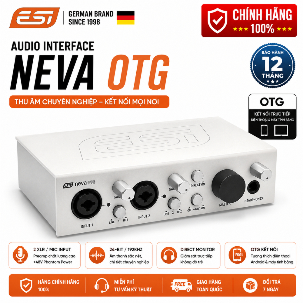Sound Card Thu Âm ESI Neva OTG Audio Interface USB-C Livestream Chính Hãng Đức