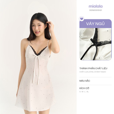 Váy ngủ hai dây lụa latin nơ trắng họa tiết chấm bi trẻ trung nhẹ nhàng Mialala 5121 DDN03015121
