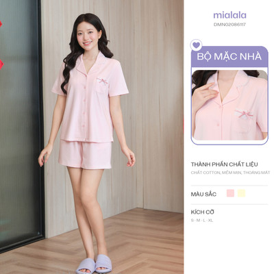 Mialala Bộ Mặc Nhà Tay Ngắn Quần Ngắn 6117 Cổ Pyjama Cotton Mềm Mại Thoải Mái Cho Nữ