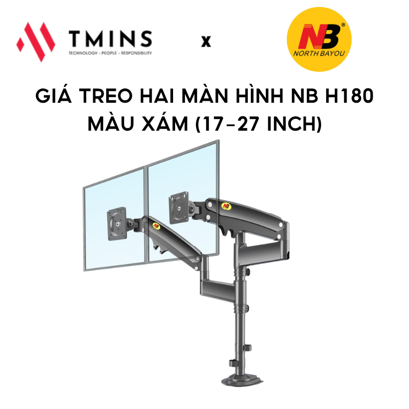 Giá Treo Hai Màn Hình NB H180 màu Xám (17 - 27 inch) | Thiết Kế Cứng Cáp, Tối Giản Và Sang Trọng