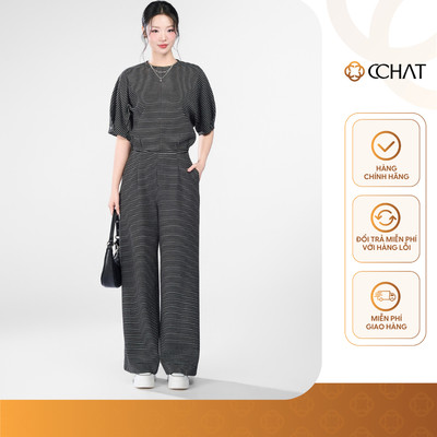 Set Đồ Nữ 𝐂𝐂𝐇𝐀𝐓 Dáng Suông Kẻ Akari Tay Áo Cánh Dơi Chất Liệu Co Giãn Cao Cấp 16BDC9009ST