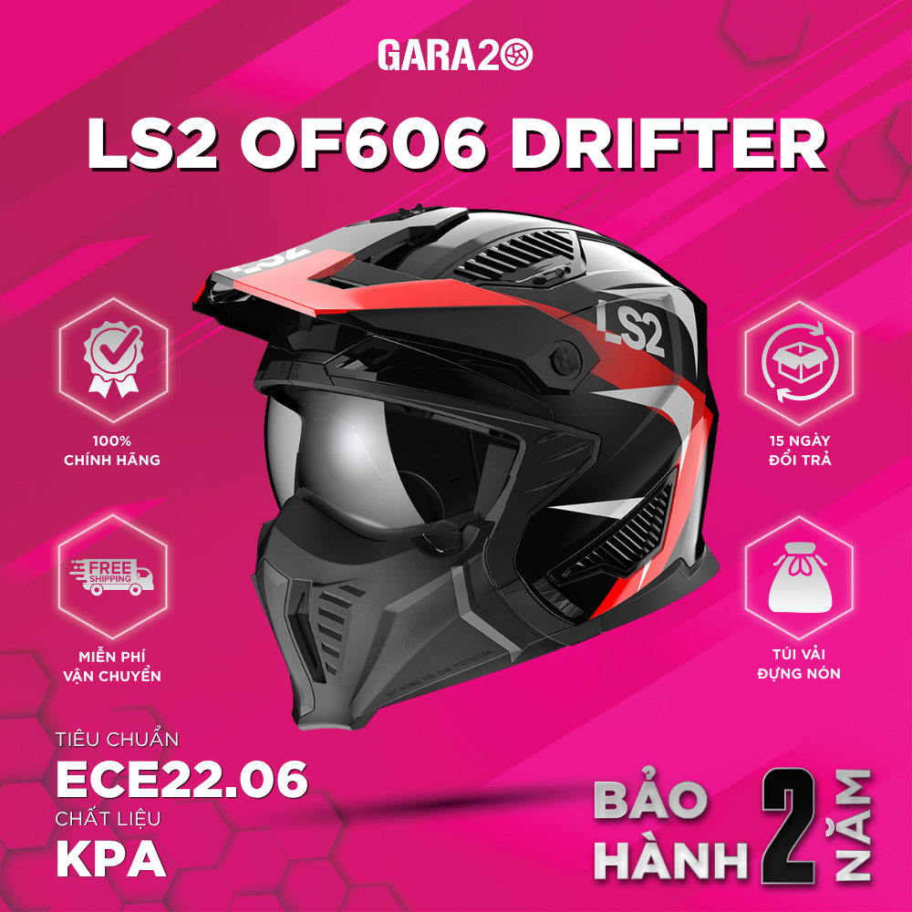 Mũ Bảo Hiểm Đa Năng LS2 OF606 Drifter Tháo Hàm Chuẩn ECE 22.06 Đi Xe Máy Mô Tô PKL [Chính Hãng]
