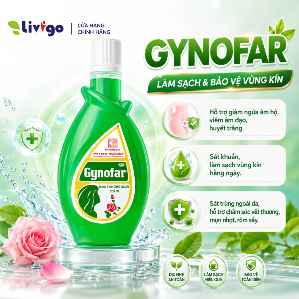 Dung Dịch Vệ Sinh Gynofar 250ml Hỗ Trợ Giảm Mụn Lưng, Dịu Nhẹ Cho Da Nhạy Cảm