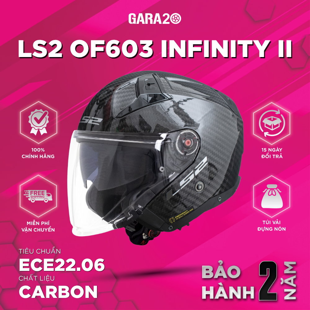 Mũ Bảo Hiểm 3/4 LS2 OF603 Infinity II Carbon Hai Kính Chuẩn ECE22.06 Đi Xe Máy Mô Tô [Chính Hãng]
