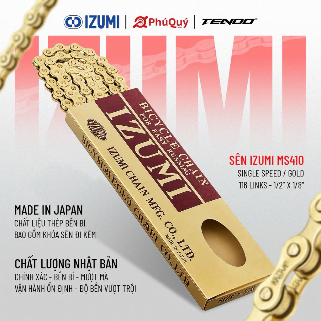 Sên Xích Izumi 410 Vàng (ES410GP) 116L Hộp Màu Vàng [ Chính Hãng ] Dùng Cho Xe Đạp Fixedgear