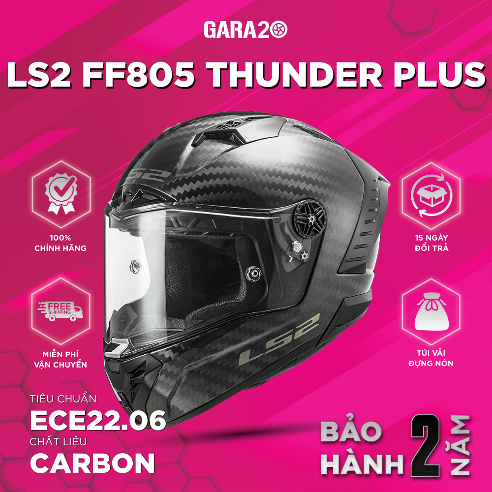 Mũ Bảo Hiểm Fullface LS2 FF805 Thunder Plus Racing Carbon Chuẩn ECE 22.06 Đi Mô Tô PKL [Chính Hãng]