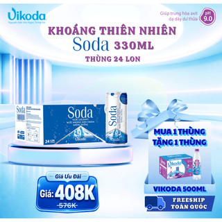 Nước khoáng có ga thiên nhiên đóng chai VIKODA Soda, cung cấp vi khoáng tự nhiên, Thùng 24 lon 330ml