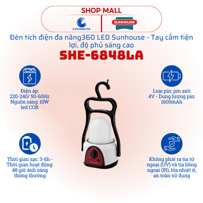 [HỎA TỐC] Đèn tích điện đa năng 360 LED Sunhouse SHE-6848LA - Hàng chính hãng