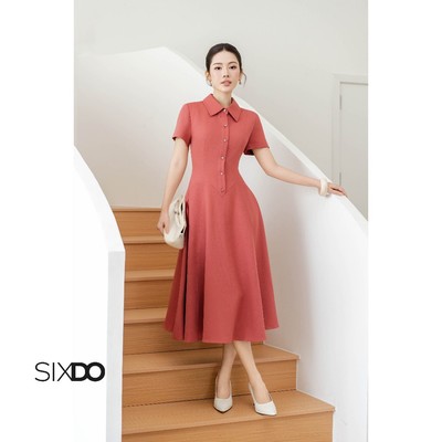 Đầm dáng xòe dài cổ đức ngắn tay hàng cúc SIXDO (Woven Flared Dress)