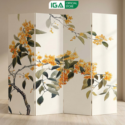 Vách ngăn bình phong nghệ thuật in hoạ tiết vải canvas thương hiệu IGA - GP392