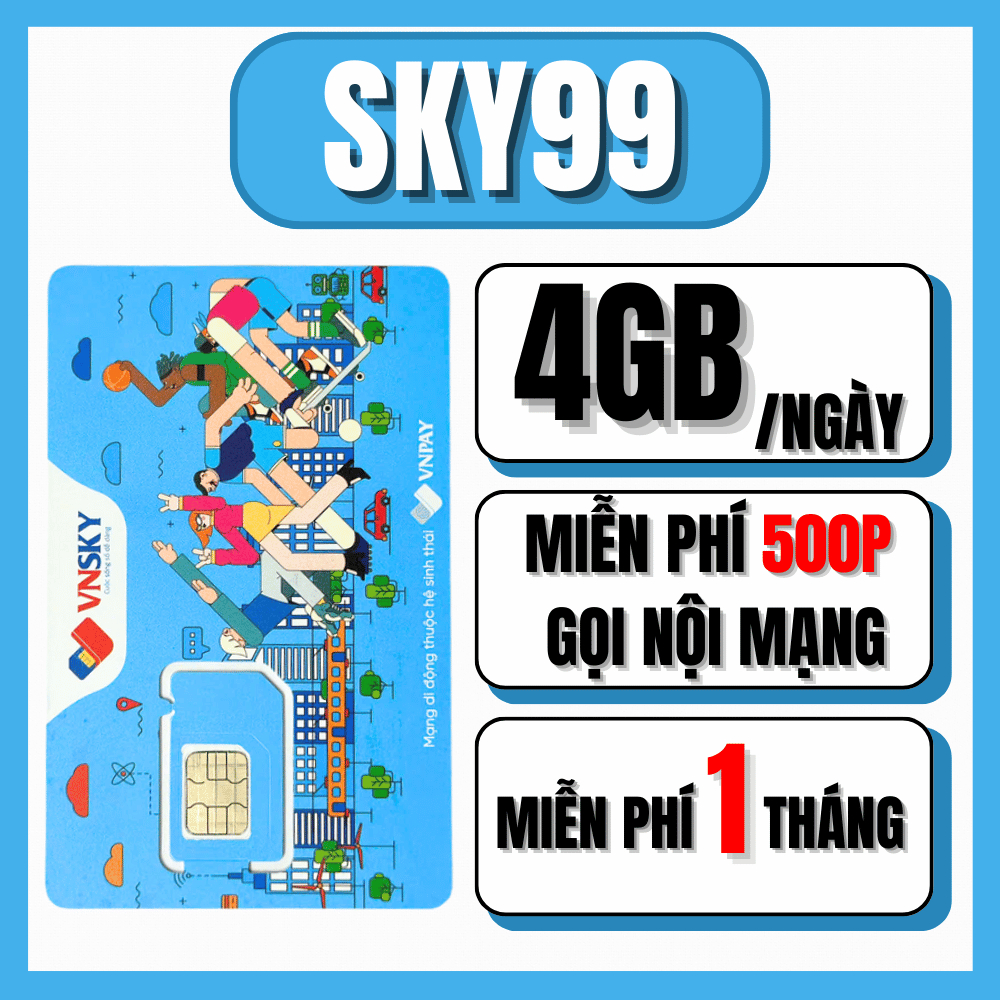 [BẢO HÀNH] SIM VNSKY SKY99 5G MobiFone 120GB/Tháng 4GB/Ngày + 500 Phút Gọi Nội Mạng | SIM Chính Hãng