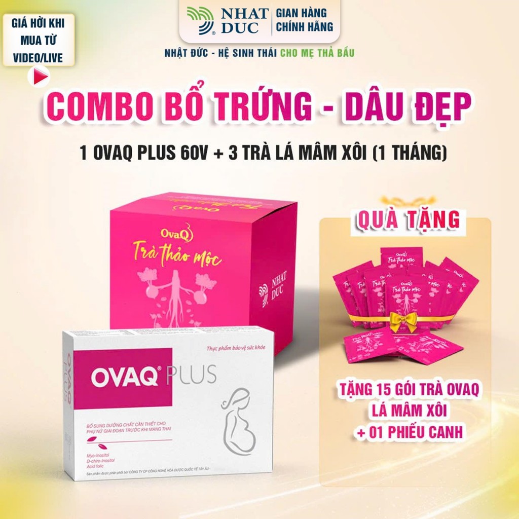 Combo OvaQ Plus & Trà Lá Mâm Xôi OvaQ | Inositol, Acid Folic | Dưỡng Chất Cho Phụ Nữ Chuẩn Bị Mang T