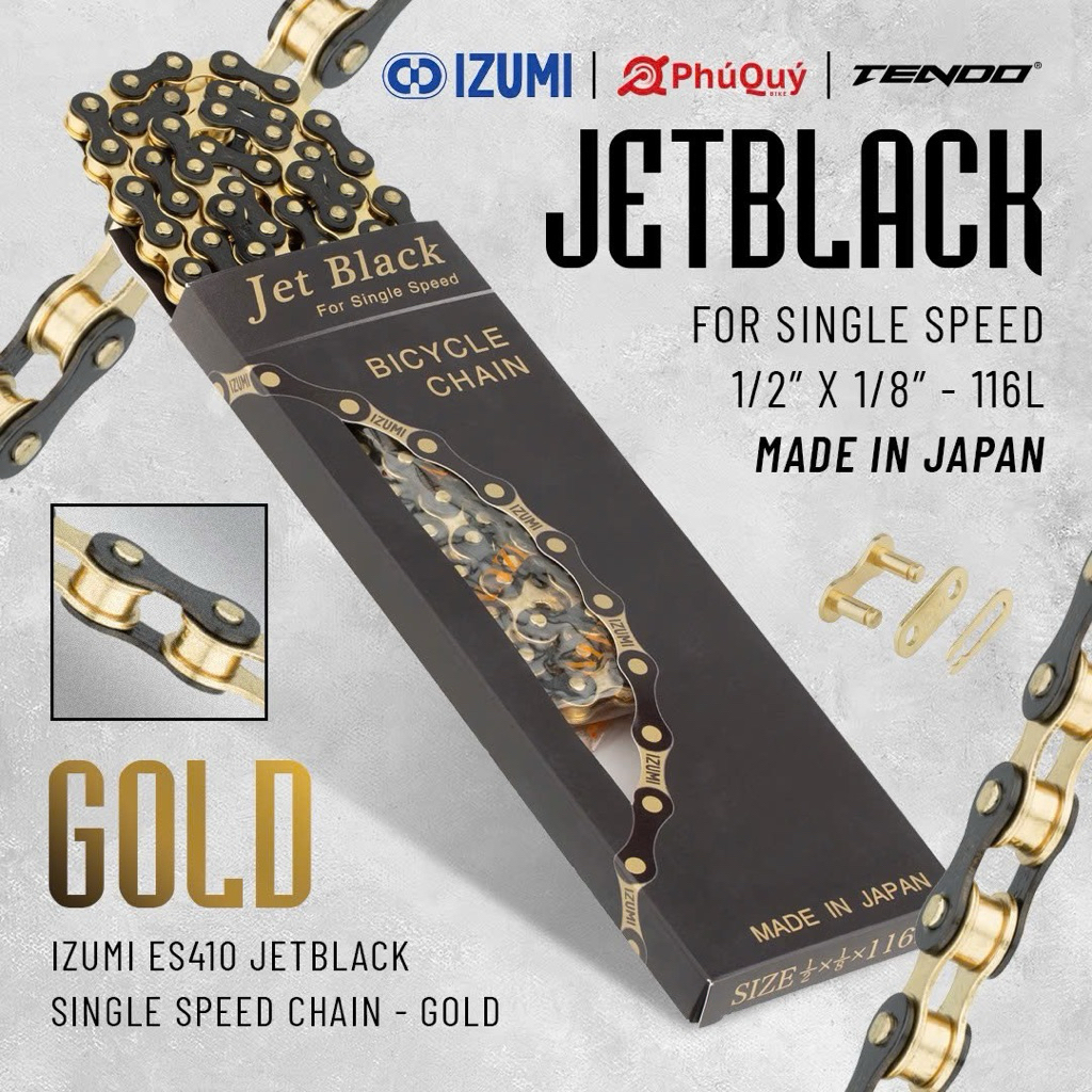 Sên Xích Izumi Jet Black Vàng - Đen 116L (ES410JB-G) [ CHÍNH HÃNG ] Dùng Cho Xe Đạp Fixedgear