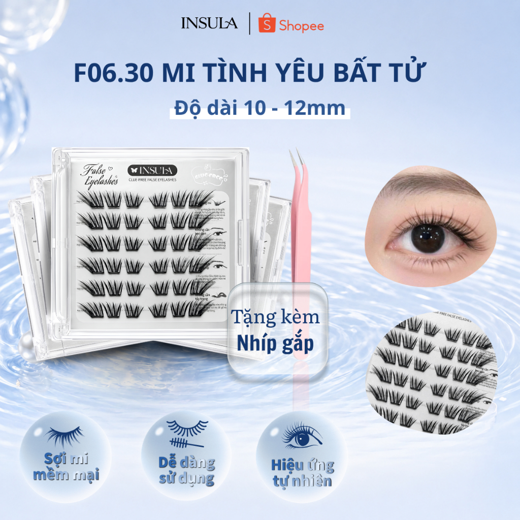 Mi Giả INSULA F06.30 Tình Yêu Bất Tử Kèm Nhíp – Form Bay Nhẹ Mềm Mại, Mi Tự Nhiên, Dễ Gắn, Tái Sử Dụ