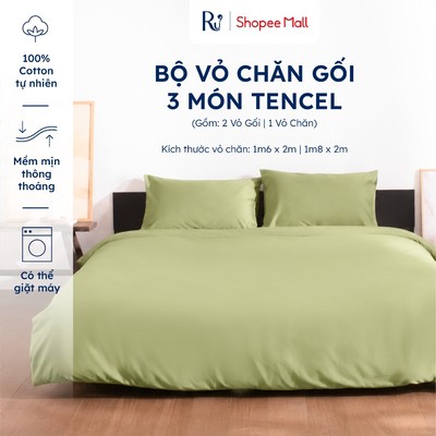 Bộ Vỏ Chăn Gối 3 Món Lụa Tencel Ru9 Cao Cấp | Mềm Mịn Mát Lạnh | Nhiều Màu - Màu Trơn | Kích Thước 1m6 x 2m; 2m x 2m2