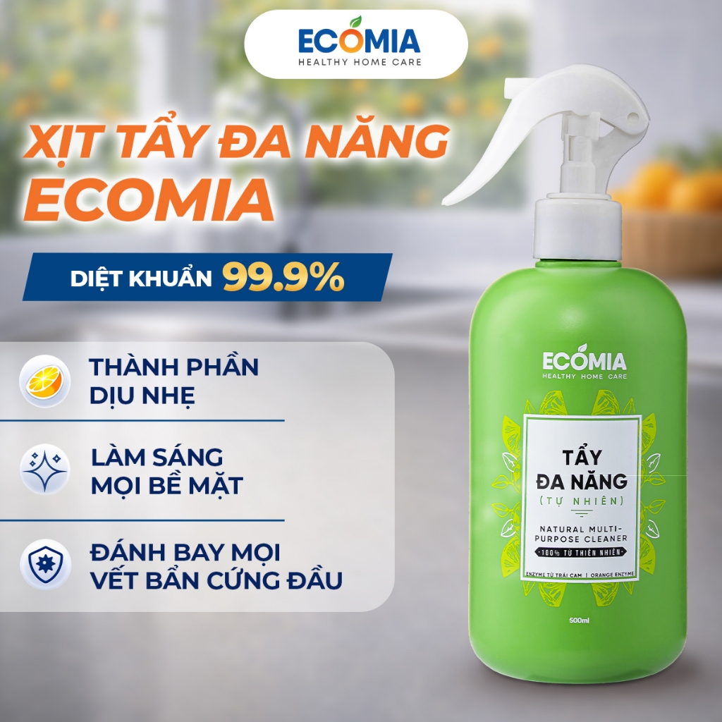 Chai Xịt Làm Sạch Nhà Và Bếp Đa Năng ECOMIA Tẩy Dầu Mỡ, Tẩy Ố Vàng, Làm Sạch Bếp, Bồn Rửa, Gạch Men