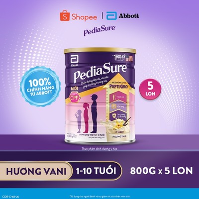 Combo 5 Lon Sữa bột Pediasure 800g hương vani ít ngọt