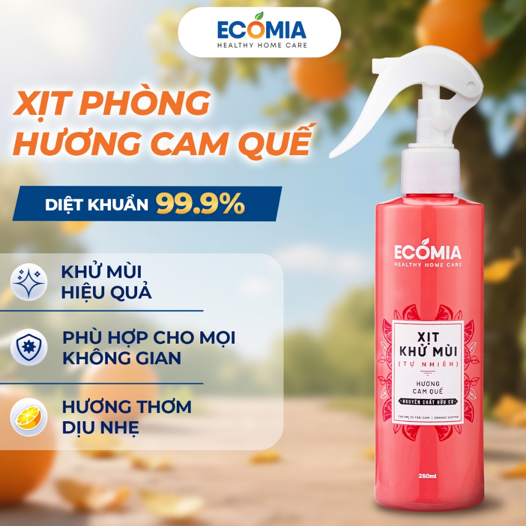 Xịt Phòng Hương Cam Quế ECOMIA Giúp Khử Mùi Ẩm Mốc, Phòng Ngủ, Nhà Vệ Sinh, Phòng Khách, Bếp, Hương 
