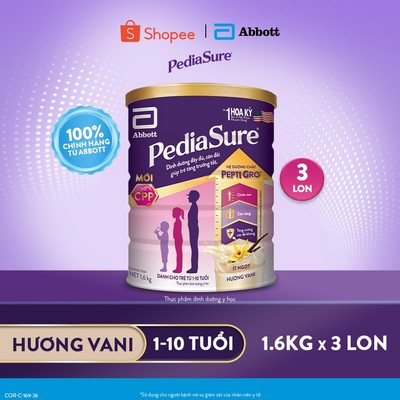 Combo 3 Lon Sữa bột Pediasure 1.6kg hương vani ít ngọt