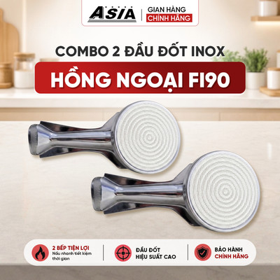 Combo 2 Đầu Đốt Inox Bếp Gas Hồng Ngoại Fi90, điều inox (Trắng)
