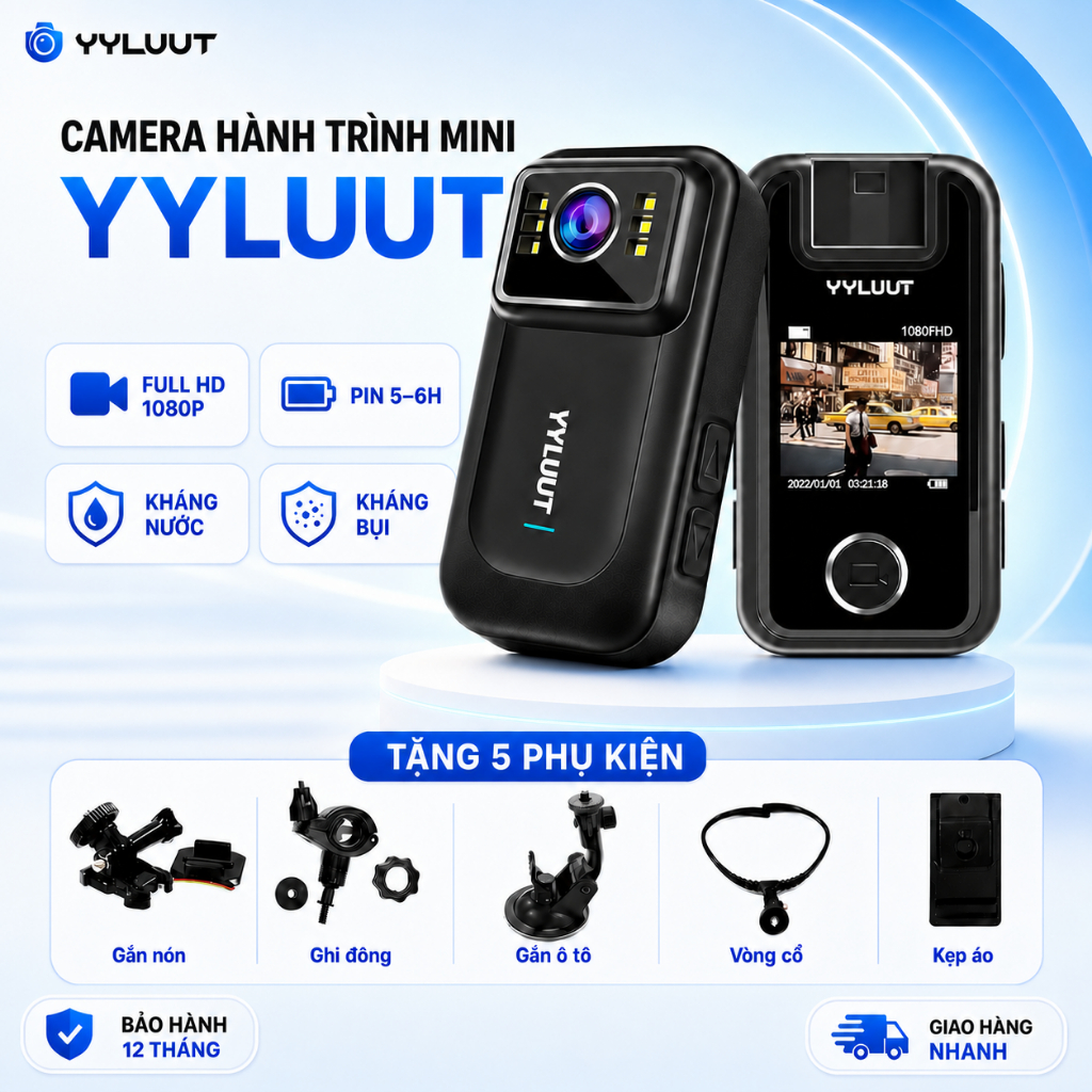 Camera hành trình YYLUUT L9 Full HD 1080P, camera mini quay hồng ngoại, ghi âm, chống nước IP67