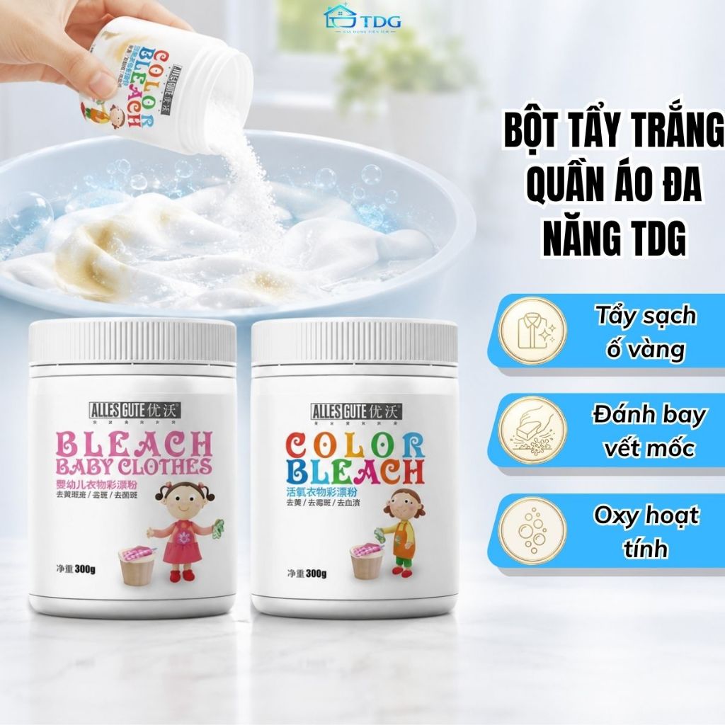 Bột Tẩy Trắng Quần Áo Màu Áo Trắng Bleach Baby Clothes Đánh Bay Vết Mốc Ố Vàng Không Làm Phai Màu HH