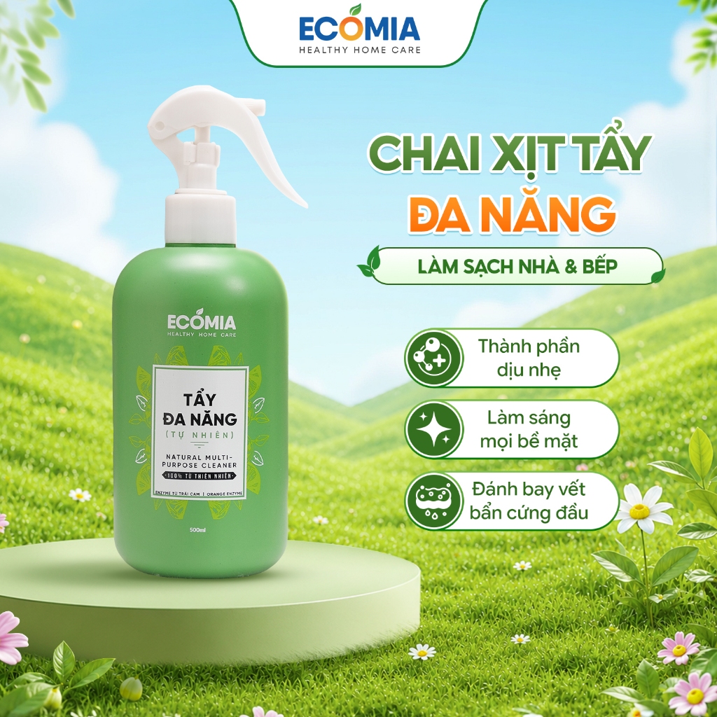 Chai Xịt Làm Sạch Nhà Và Bếp Đa Năng ECOMIA Tẩy Dầu Mỡ, Tẩy Ố Vàng, Làm Sạch Bếp, Bồn Rửa, Gạch Men
