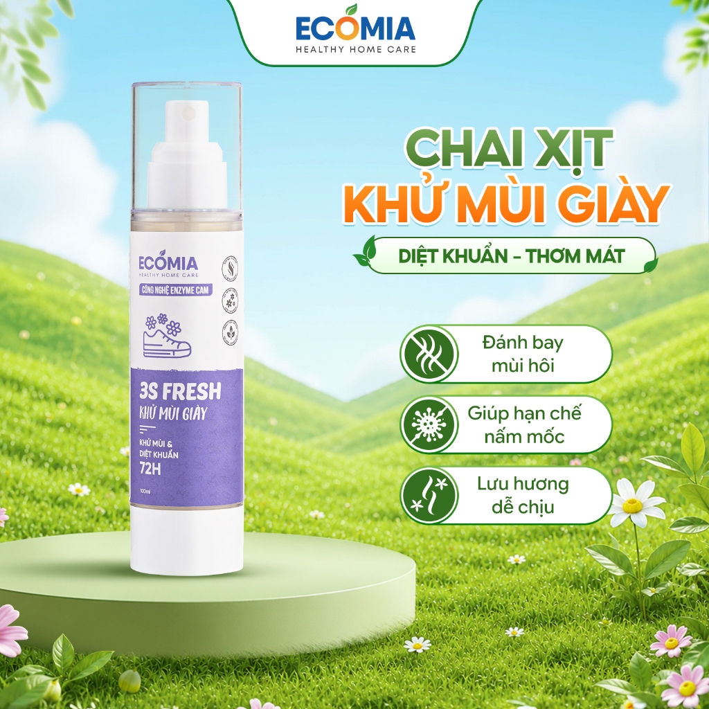 Xịt Khử Mùi Giày ECOMIA 100ml, Khử Mùi Hôi Giày Dép, Kháng Khuẩn, Khử Mùi Giày Thể Thao Hiệu Quả