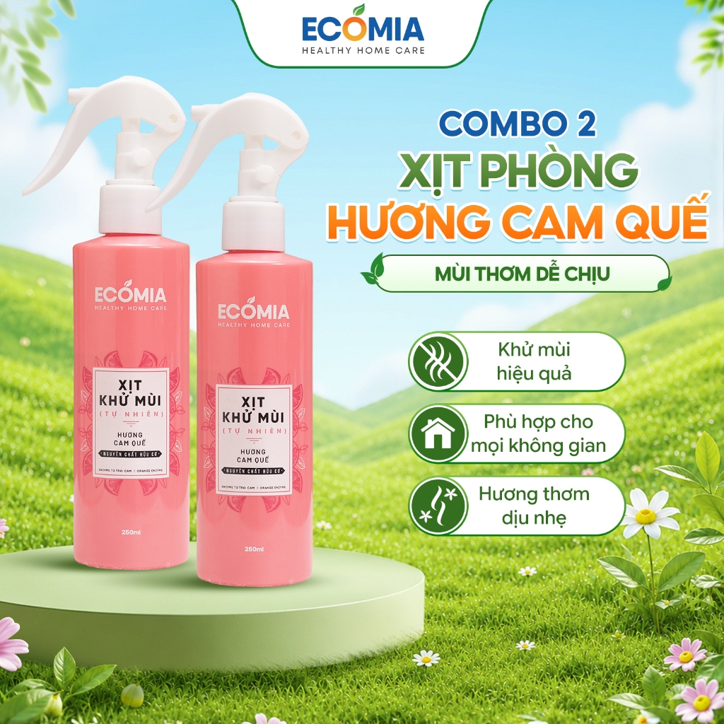 Combo 2 Xịt Phòng Hương Cam Quế ECOMIA Giúp Khử Mùi Ẩm Mốc, Phòng Ngủ, Nhà Vệ Sinh, Phòng Khách, Bếp