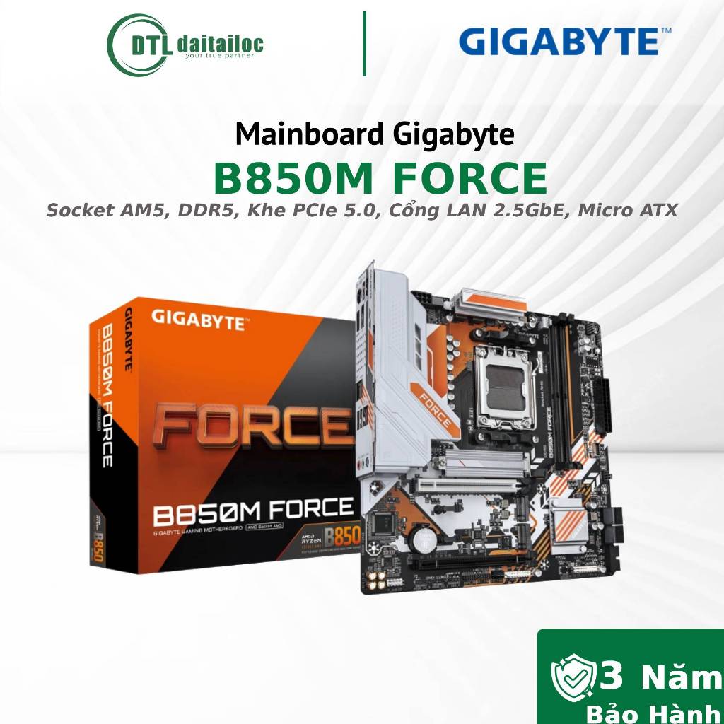 Mainboard Gigabyte B850M FORCE - Socket AM5, DDR5, Khe PCIe 5.0, Cổng LAN 2.5GbE, Micro ATX / Chính 