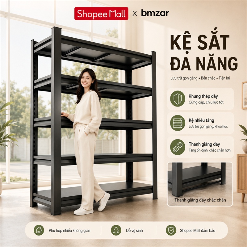 BMZAR Kệ sắt đa năng Kệ để đồ Tấm dày Kệ sắt đựng đồ Tải Trọng🔥 500KG🔥Kệ sắt v lỗ