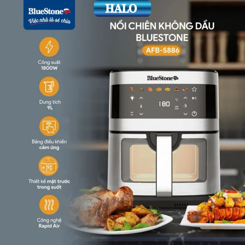 Nồi Chiên Không Dầu BlueStone AFB-5886 9 Lít 1800W BH 24 Tháng - Halo