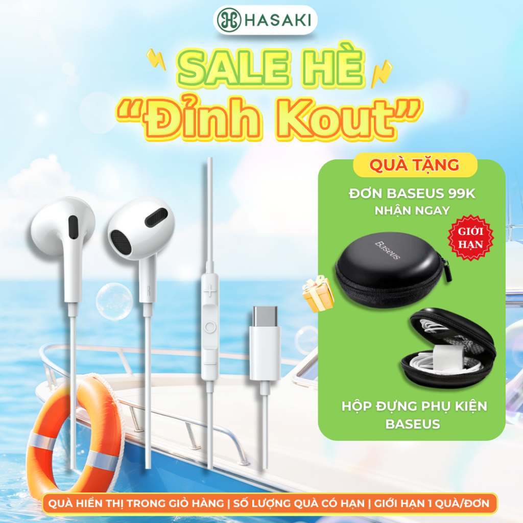 Tai Nghe Baseus Type-C Encok C17 Màu Trắng Encok C17 Type-C Lateral In-ear Wired Earphone Hasaki Chí