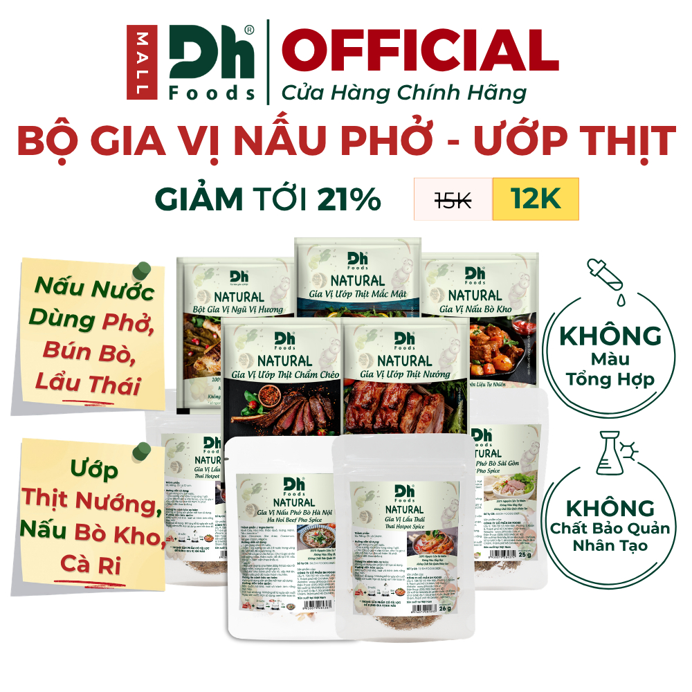 Bộ Gia Vị Nấu Ướp Dh Foods - Gia Vị Ngũ Vị Hương, Gia Vị Nấu Phở Bò, Phờ Gà, Bún Bò Huế, Ướp Thịt Nướng, Bò Kho, Cà Ri