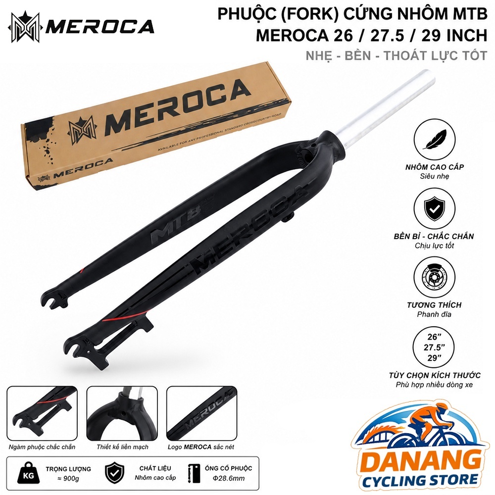 Phuộc (Fork) Cứng Nhôm Xe Đạp MTB MEROCA 26 / 27.5 / 29 Inch – Hợp Kim Nhôm Cao Cấp, Chuẩn Phanh Đĩa
