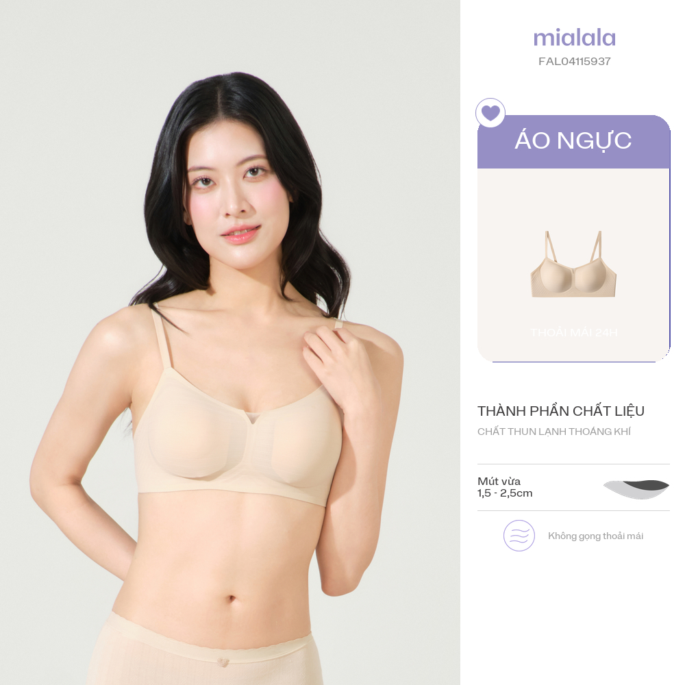 Áo ngực thun lạnh không gọng Mialala đệm vừa 2cm nâng đẩy êm ái 5937 phiên bản cải tiến