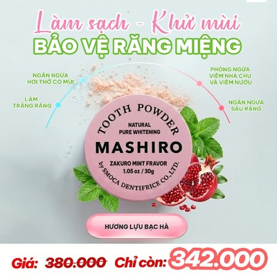 Bột Tẩy Trắng Răng MASHIRO Lựu Bạc Hà (30g) - Làm Sạch Mảng Bám, Răng Trắng Sáng Tự Nhiên