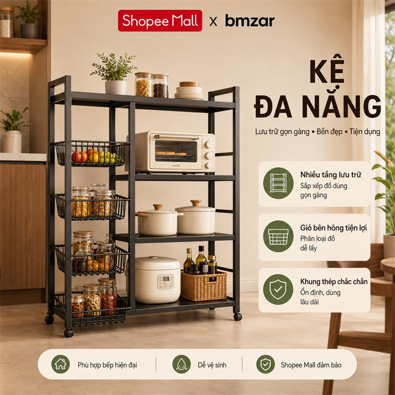 Kệ Để Đồ Nhà Bếp Kệ Đựng Đồ Nhiều Tầng 【100% sắt 】Kệ bếp Có thể chịu được 500kg