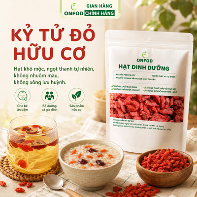 Kỷ tử đỏ Organic hữu cơ ONFOD câu kỉ tử Ninh Hạ kỳ tử pha trà giảm cân tẩm bổ đẹp da sáng mắt