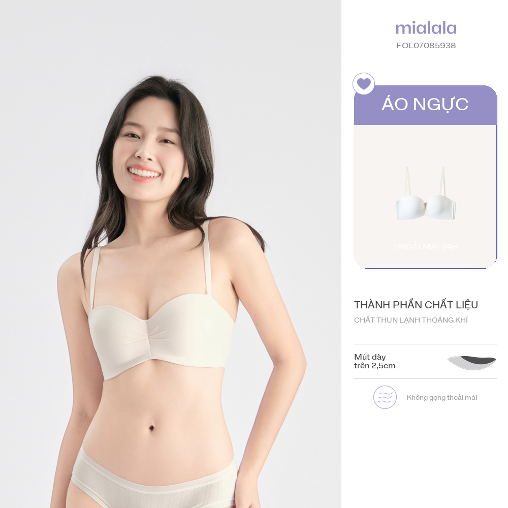 Mialala Áo Ngực Đệm Vừa Push Up 2.5-3cm 5938 Thiết Kế Quả Ngang Không Gọng Thoải Mái Gợi Cảm