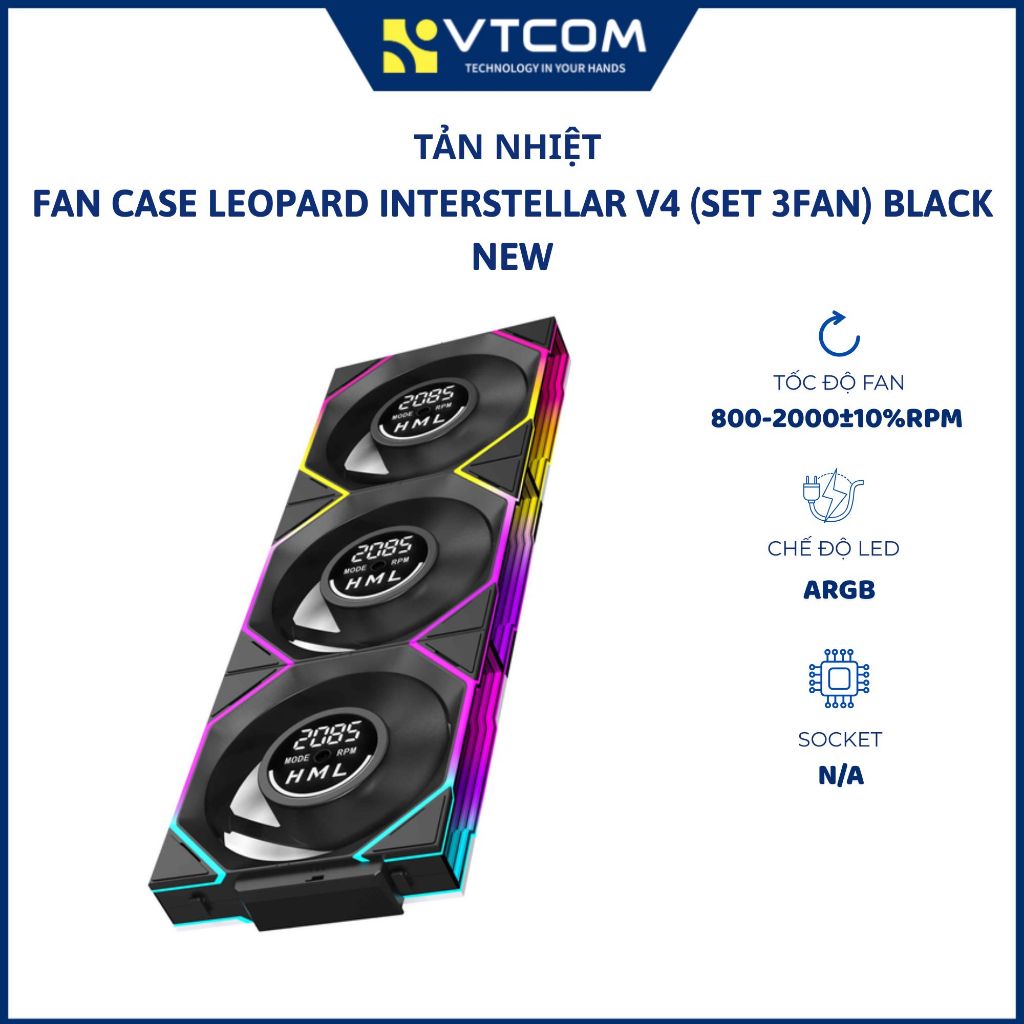 Bộ 3 quạt tản nhiệt fan case Leopard Interstellar V4 ARGB 12cm - Hiển thị tốc độ Digital